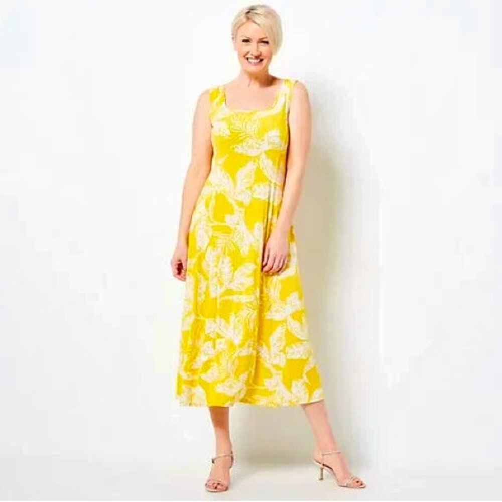 Susan Graver Yellow and White Floral Midi Dress